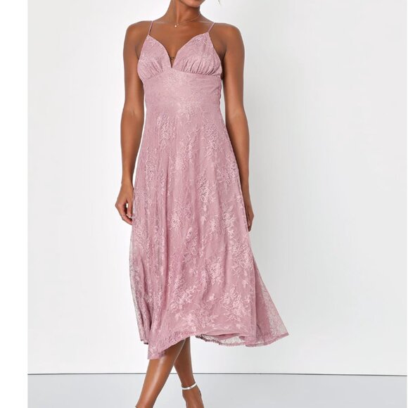 NWT Lulu's Mauve Pink Glitter Lace Sleeveless Midi Dress size XL - Picture 1 of 9